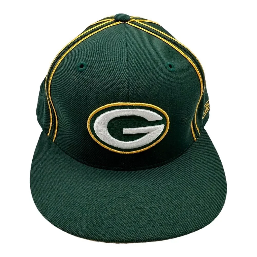 Reebok NFL Green Bay Packers Football Fitted Hat Cap 100%‎ Wool Size 7 1/2